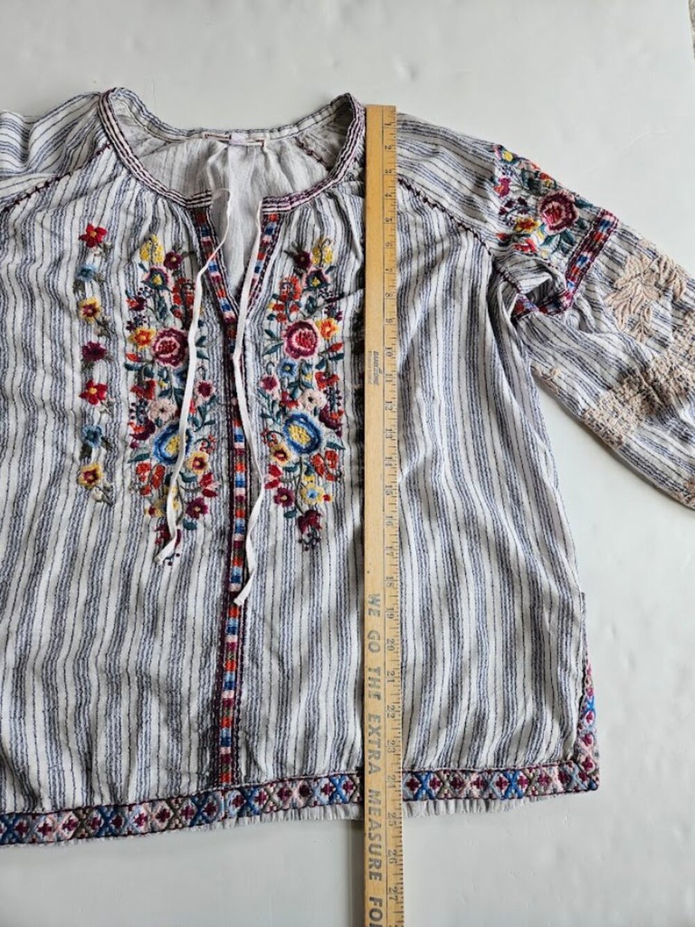 Johnny Was Allegra Peasant Blouse Top Striped Embroidered L - Picture 12 of 12